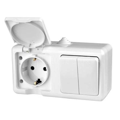 Блок ОП Dita (розетка 16А 250В с заземл. + 2-кл. выкл. 10А) IP54 бел. TOKOV ELECTRIC TKL-DT-V2RZ-C01-IP54 изображение, фото