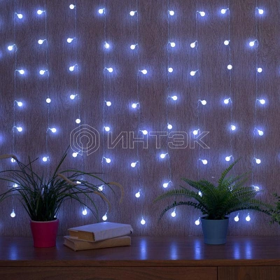 Гирлянда светодиодная "Светодиодный Дождь" 1.5х1.5м 144LED бел. 12Вт 230В IP20 с насадками шарики свечение с динамикой провод прозр. Neon-Night 235-045 изображение, фото