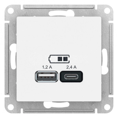 Розетка USB AtlasDesign тип A+C 5В/2.4А 2х5В/1.2А механизм лотос Systeme Electric ATN001339 изображение, фото