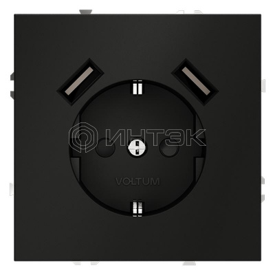 Розетка 1-м СП S70 16А с USB A+A с заземл. защ. шторки механизм черн. матов. Voltum VLS040408 изображение, фото