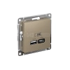 Розетка USB AtlasDesign тип A+C 5В/2.4А 2х5В/1.2А механизм шампань Systeme Electric ATN000539 изображение, фото