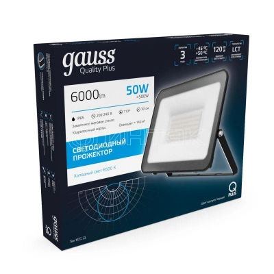 Прожектор светодиодный Qplus 50Вт 6500К IP65 6000лм 175-265В ДО черн. GAUSS 613511350 изображение, фото