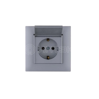 Розетка 1-м с крышкой Karea RIZZ STAR с заземл. сер. Makel 88065029 изображение, фото