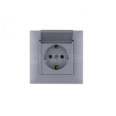 Розетка 1-м с крышкой Karea RIZZ STAR с заземл. сер. Makel 88065029 изображение, фото