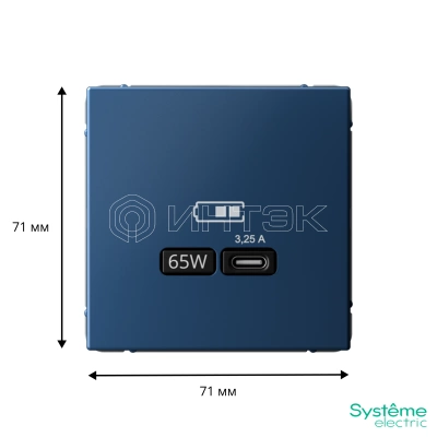 Розетка USB ArtGallery тип C 65Вт QC PD высокоскор. ЗУ механизм аквамарин Systeme Electric GAL001127 изображение, фото