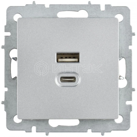 Розетка СП BRITE РЮ11-2-БрА USB A+C 45Вт высокоскор. заряд. алюм. IEK BR-U22-045-K47 изображение, фото