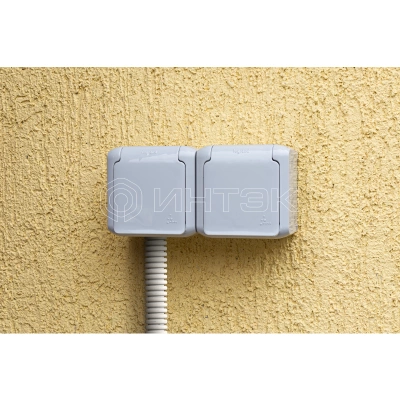 Розетка 2-м ОП Quteo 16А IP44 250В 2х2P+E с заземл. защ. шторки с крышкой сер.  Legrand 782353 изображение, фото