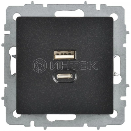 Розетка СП BRITE РЮ11-2-БрЧ USB A+C 45Вт высокоскор. заряд. черн. IEK BR-U22-045-K02 изображение, фото