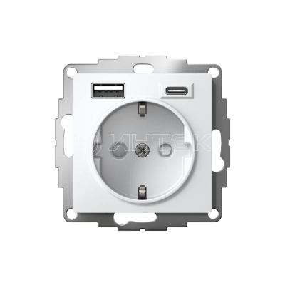 Розетка AtlasDesign 16А с 2-мя заряд. устройствами USB тип A+C 5В/2.4А 2х5В/1.2А механизм бел. Systeme Electric ATN000132 изображение, фото