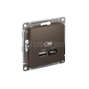 Розетка USB AtlasDesign тип A+C 5В/2.4А 2х5В/1.2А механизм мокко Systeme Electric ATN000639 изображение, фото