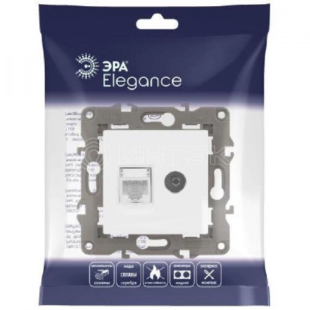 Розетка компьютерная + телевизионная 2-м Elegance 14-3110-01 RJ45 + TV IP20 механизм бел. Эра Б0034314 изображение, фото