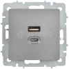 Розетка СП BRITE РЮ11-2-БрС USB A+C 45Вт высокоскор. заряд. сталь IEK BR-U22-045-K46 изображение, фото