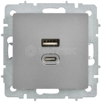 Розетка СП BRITE РЮ11-2-БрС USB A+C 45Вт высокоскор. заряд. сталь IEK BR-U22-045-K46 изображение, фото