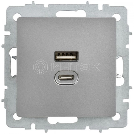 Розетка СП BRITE РЮ11-2-БрС USB A+C 45Вт высокоскор. заряд. сталь IEK BR-U22-045-K46 изображение, фото