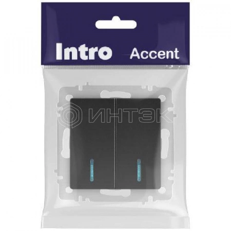 Выключатель 2-кл. СП Accent 6-105-05 10А IP20 250В с подсветкой AL/CU антрацит Intro Б0063516 изображение, фото