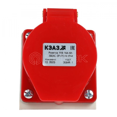 Розетка 115 16А 3P+PE+N 380В AC 6ч IP44 для монтажа на поверхность КЭАЗ 222755 изображение, фото