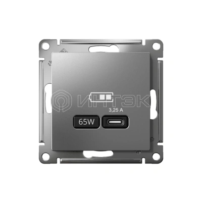 Розетка USB AtlasDesign тип C 65Вт QC PD высокоскор. ЗУ механизм сталь Systeme Electric ATN000927 изображение, фото