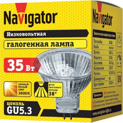 Лампа галогенная 94 205 JCDR 35Вт GU5.3 230В 2000h Navigator 94205 изображение, фото