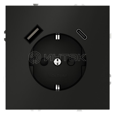 Розетка 1-м СП S70 16А с USB A+С с заземл. защ. шторки механизм черн. матов. Voltum VLS040508 изображение, фото