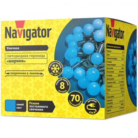 Гирлянда светодиодная 61 839 NGF-B02-70B-10-8m-230-BL-IP44 Navigator 61839 изображение, фото