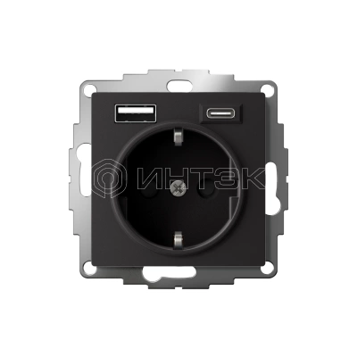 Розетка AtlasDesign 16А с 2-мя заряд. устройствами USB тип A+C 5В/2.4А 2х5В/1.2А механизм карбон Systeme Electric ATN001032 изображение, фото