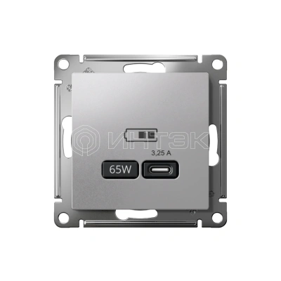 Розетка USB AtlasDesign тип C 65Вт QC PD высокоскор. ЗУ механизм алюм. Systeme Electric ATN000327 изображение, фото