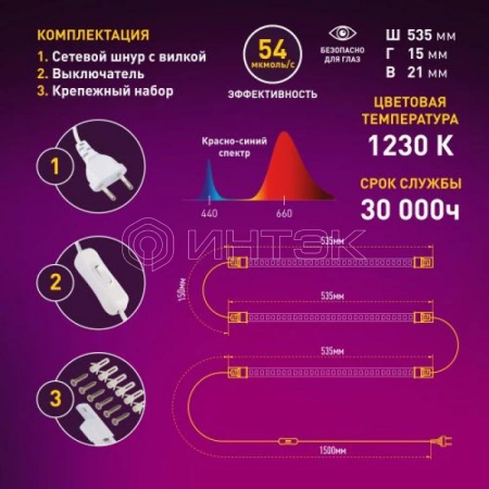 Светильник модульный для растений FITO-3х10W-LINE-RB90 30Вт красно-синего спектра ЭРА Б0050924 изображение, фото