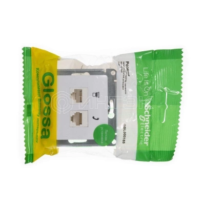Розетка компьютерная + телефонная 2-м СП Glossa RJ45 + RJ11 кат.5E механизм бел. Systeme Electric GSL000185 изображение, фото