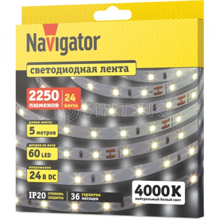 Лента светодиодная 95 305 NLS-2835W60-4.8-IP20-24V (уп.5м) Navigator 95305 изображение, фото