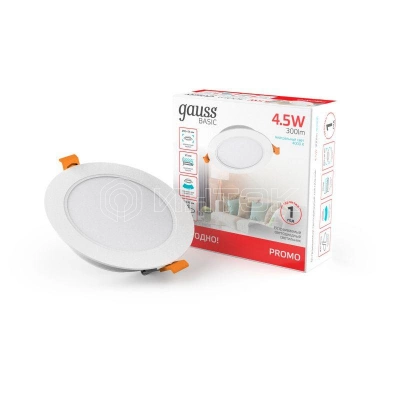 Светильник светодиодный Basic Downlight 5Вт 4000К IP20 300лм 210-240В 95х26 круг бел. GAUSS 9029420205 изображение, фото