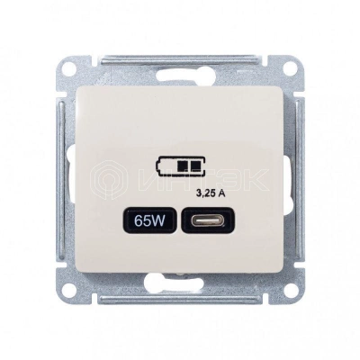 Розетка USB Glossa тип C 65Вт QC PD высокоскор. ЗУ механизм беж. Systeme Electric GSL000227 изображение, фото