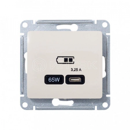 Розетка USB Glossa тип C 65Вт QC PD высокоскор. ЗУ механизм беж. Systeme Electric GSL000227 изображение, фото
