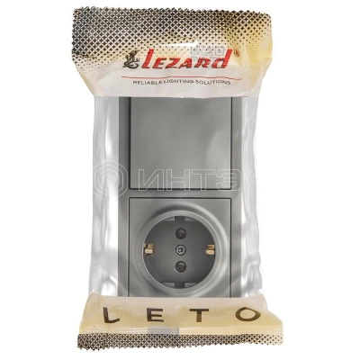 Блок ОП LETO (1-кл. выключатель + 1-м розетка с заземл.) горизонт. платина LEZARD 752-3500-170BAP изображение, фото
