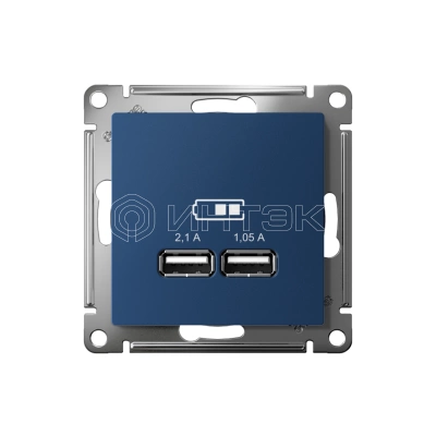 Розетка USB AtlasDesign тип A+A 5В/2.1А 2х5В/1.05А механизм аквамарин Systeme Electric ATN001133 изображение, фото