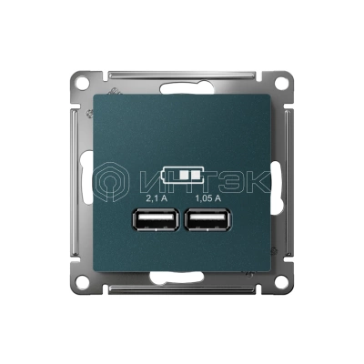 Розетка USB AtlasDesign тип A+A 5В 1х2.1А 2х1.05А механизм изумруд Systeme Electric ATN000833 изображение, фото