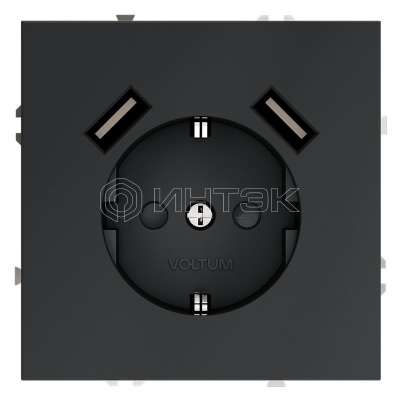 Розетка 1-м СП S70 16А с USB A+A с заземл. защ. шторки механизм графит Voltum VLS040407 изображение, фото