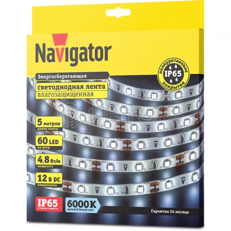 Лента светодиодная 71 763 NLS-3528CW60-4.8-IP65-12V R5 4.8Вт/м (уп.5м) Navigator 71763 изображение, фото