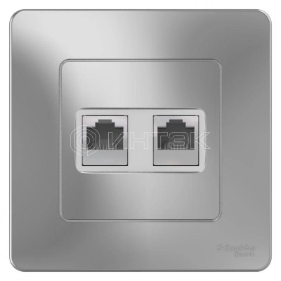 Розетка компьютерная + телефонная 2-м СП Blanca RJ45 кат.5E + RJ11 алюм. Systeme Electric BLNIS045113 изображение, фото