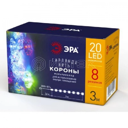 Гирлянда светодиодная "Нить Короны" 3м 20LED 8 режимов 220В IP20 мультиколор ЭРА Б0041898 изображение, фото