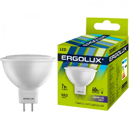 Лампа светодиодная LED-JCDR-7W-GU5.3-6500K 7Вт JCDR рефлектор 6500К холод. бел. 180-240В Ergolux 12881 изображение, фото