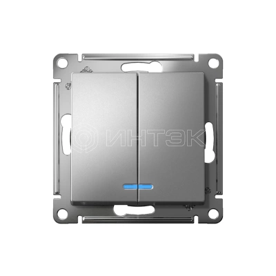 Выключатель 2-кл. СП AtlasDesign 10А IP20 (сх. 5а) 10AX с подсветкой механизм сталь Systeme Electric ATN000953 изображение, фото