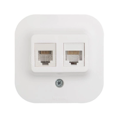 Розетка компьютерная + телефонная 2-м ОП 2мод. Quteo RJ45 + RJ11 кат.5E UTP IP20 бел. Legrand 782221 изображение, фото