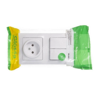 Блок комбинированный Glossa (розетка + 2-кл. выкл.) бел. Systeme Electric GSL000172 изображение, фото