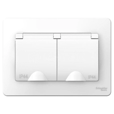 Розетка 2-м СП Blanca 16А IP44 250В с заземл. защ. шторки с крышкой бел. Systeme Electric BLNRS441121 изображение, фото
