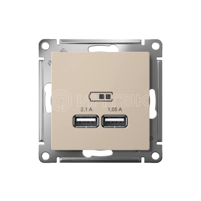 Розетка USB AtlasDesign тип A+A 5В/2.1А 2х5В/1.05А механизм песочн. Systeme Electric ATN001233 изображение, фото