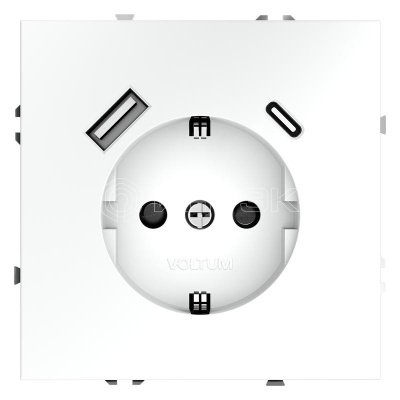 Розетка 1-м СП S70 16А с USB A+С с заземл. защ. шторки механизм бел. матов. Voltum VLS040502 изображение, фото