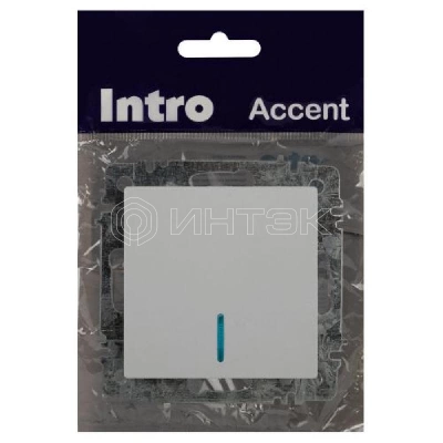 Выключатель 1-кл. СП Accent 6-102-01 10А IP20 250В с подсветкой AL/CU бел. Intro Б0063445 изображение, фото