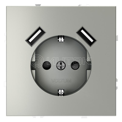 Розетка 1-м СП S70 16А с USB A+A с заземл. защ. шторки механизм сталь Voltum VLS040405 изображение, фото