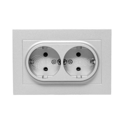 Розетка 2-м СП Эпика 16А с заземл. без защ. шторок с рамкой механизм алюм. EKF UP1-SOA-210 изображение, фото