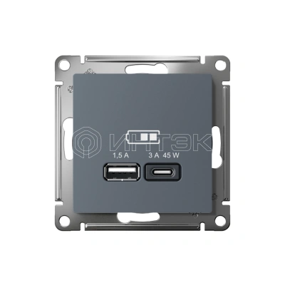Розетка USB AtlasDesign тип A+C 45Вт QC PD высокоскор. ЗУ механизм грифель Systeme Electric ATN000729 изображение, фото